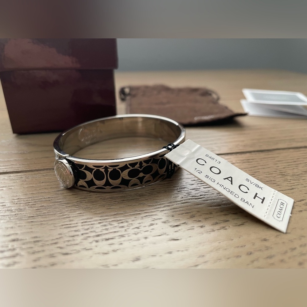 Authentic NWT Coach 1/2 Signature Hinged Bangle Bracelet